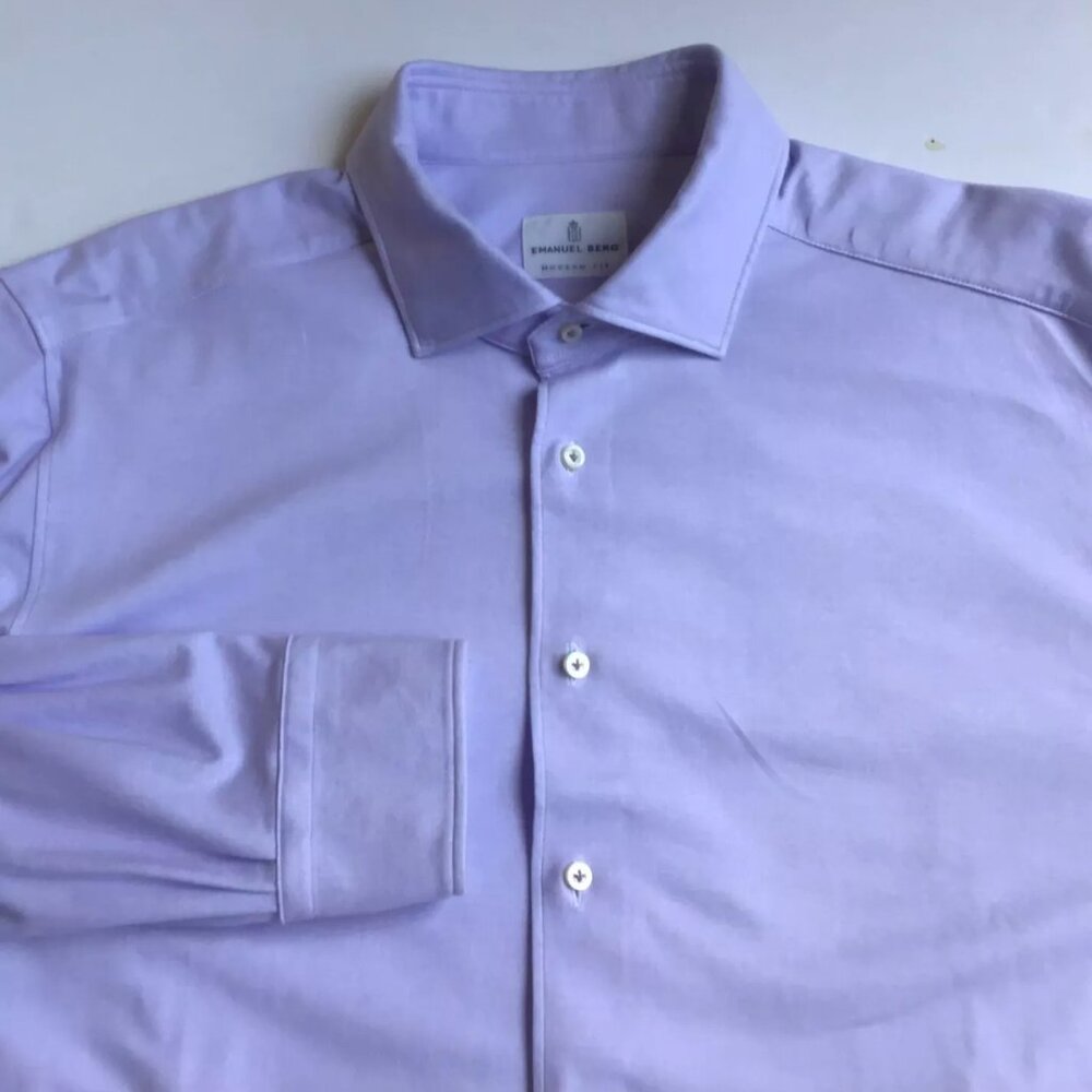 Emanuel  Berg  modern fit solid lilac jersey stretchy cotton shirt Sz 17.5 /44